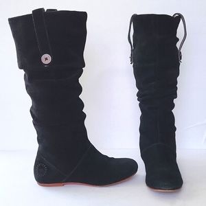 UGG "HIGHKOO" BLACK SUEDE SLOUCH BOOTS